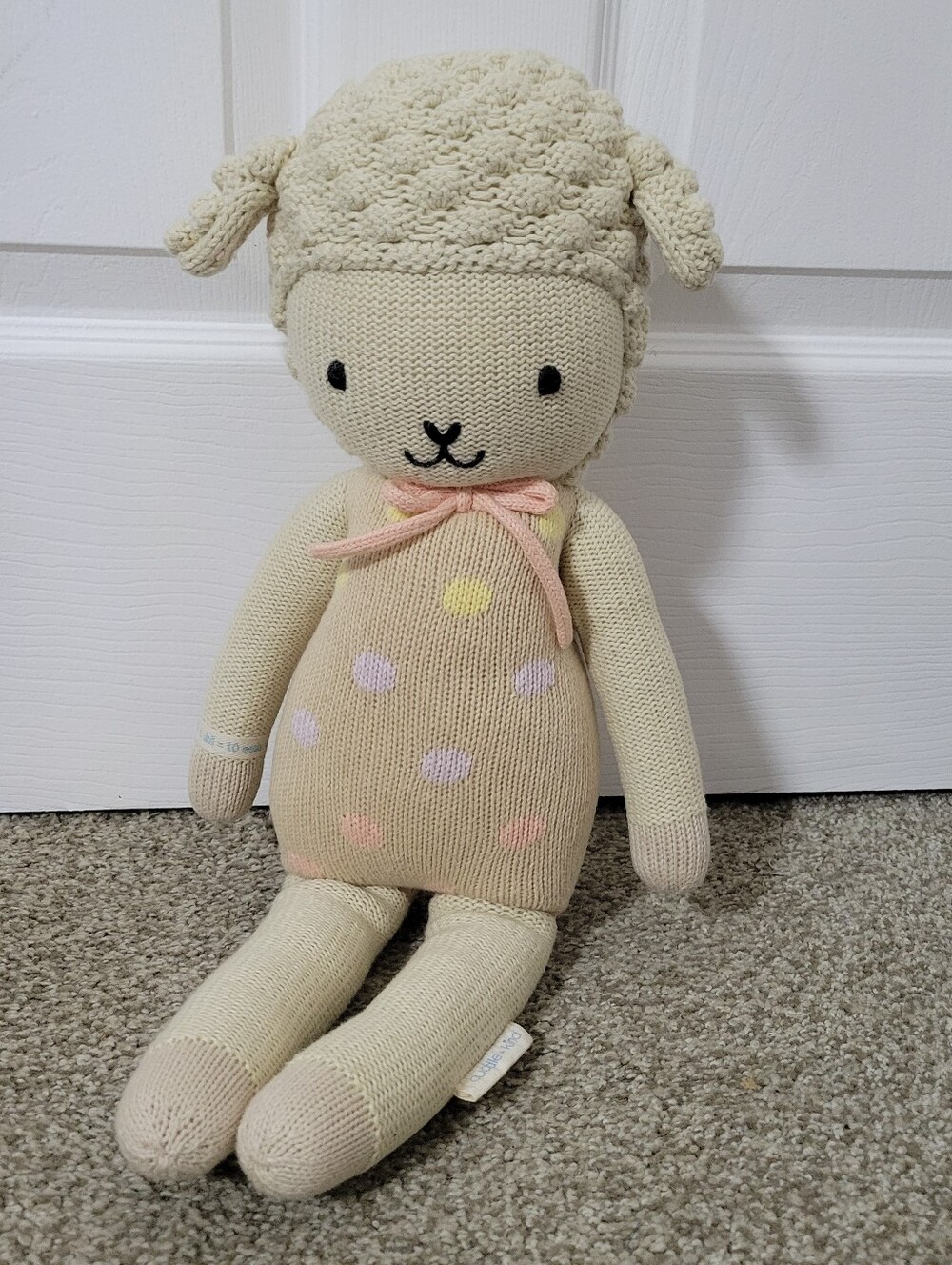 cuddle+kind 100% Cotton Lucy the Lamb Stuffed Animal - w/ Pastel Polka Dots 20"